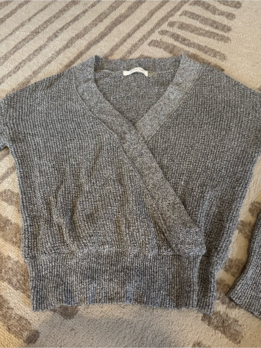Mustard Seed Gray Marled V-Neck Knit Sweater